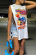 White Sexy Print Patchwork Slit O Neck T-Shirts