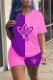 Pink Purple Fashion Casual Print Patchwork O Neck Short Sleeve Two Pieces