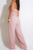 Pink Fashion Solid Patchwork Spaghetti Strap Straight Jumpsuits