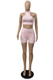 Pink Fashion Casual Solid Fold Turtleneck Long Sleeve Two Pieces Three-piece Set