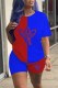 Red Blue Fashion Casual Print Patchwork O Neck Short Sleeve Two Pieces