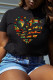 Black Fashion Casual Print Basic O Neck T-Shirts
