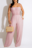 Pink Fashion Solid Patchwork Spaghetti Strap Straight Jumpsuits