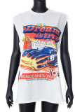 White Sexy Print Patchwork Slit O Neck T-Shirts