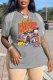 Grey Fashion Print Tassel V Neck T-Shirts