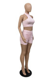 Pink Fashion Casual Solid Fold Turtleneck Long Sleeve Two Pieces Three-piece Set