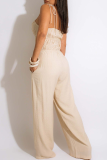 Pink Fashion Solid Patchwork Spaghetti Strap Straight Jumpsuits