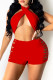 Red Fashion Sexy Solid Bandage Hollowed Out Backless Halter Sleeveless Two Pieces