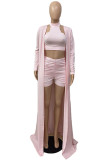 Pink Fashion Casual Solid Fold Turtleneck Long Sleeve Two Pieces Three-piece Set