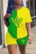 Green Yellow Fashion Casual Print Patchwork O Neck Short Sleeve Two Pieces