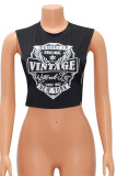Black Fashion Casual Print Hollowed Out O Neck Tops
