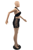 Red Fashion Sexy Solid Bandage Hollowed Out Backless Halter Sleeveless Two Pieces