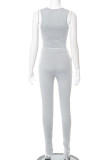 Grey Casual Solid Patchwork U Neck Two Pieces