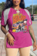 Rose Red Fashion Print Tassel V Neck T-Shirts