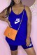 Blue Fashion Casual Print Letter Spaghetti Strap Sleeveless Two Pieces