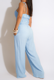 Pink Fashion Solid Patchwork Spaghetti Strap Straight Jumpsuits