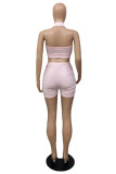 Pink Fashion Casual Solid Fold Turtleneck Long Sleeve Two Pieces Three-piece Set