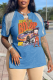 Blue Fashion Print Tassel V Neck T-Shirts