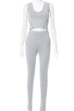 Grey Casual Solid Patchwork U Neck Two Pieces