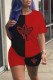 Black Red Fashion Casual Print Patchwork O Neck Short Sleeve Two Pieces