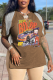 Coffee Fashion Print Tassel V Neck T-Shirts