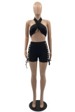 Red Fashion Sexy Solid Bandage Hollowed Out Backless Halter Sleeveless Two Pieces