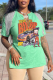 Light Green Fashion Print Tassel V Neck T-Shirts