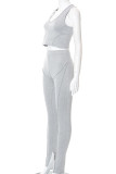 Grey Casual Solid Patchwork U Neck Two Pieces