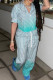 Lake Blue Fashion Casual Gradual Change Striped Print Patchwork Turndown Collar Short Sleeve Two Pieces