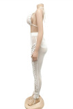Yellow Fashion Sexy Solid Bandage Hollowed Out See-through Backless Halter Sleeveless Two Pieces