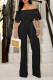 Black Elegant Solid Hollowed Out Patchwork Off the Shoulder Straight Jumpsuits