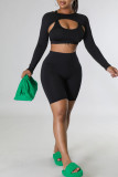 Rose Red Sexy Solid Patchwork Asymmetrical U Neck Long Sleeve Two Pieces