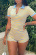 Yellow Casual Striped Print Patchwork Zipper Collar Regular Rompers