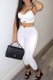 White Fashion Sexy Print Patchwork Spaghetti Strap Sleeveless Two Pieces