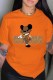 Orange Fashion Casual Character Print Letter O Neck T-Shirts