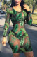 Green Fashion Sexy Print See-through O Neck Long Sleeve Dresses