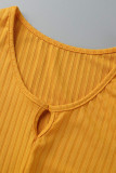 Blue Casual Solid Hollowed Out Patchwork V Neck Short Sleeve Two Pieces