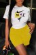 Yellow Fashion Casual Print Patchwork O Neck Short Sleeve Two Pieces