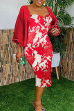 Red Elegant Embroidery Embroidered Patchwork V Neck Evening Dress Dresses