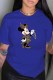 Blue Fashion Casual Character Patchwork O Neck T-Shirts