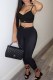 Black Fashion Sexy Print Patchwork Spaghetti Strap Sleeveless Two Pieces