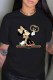 Black Fashion Street Character Print Letter O Neck T-Shirts