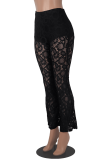 Black Sexy Solid Lace Boot Cut High Waist Speaker Solid Color Bottoms