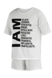 Red Fashion Casual Letter Print Basic O Neck Short Sleeve Two Pieces