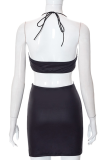 Black Fashion Solid Tassel Halter Pencil Skirt Dresses