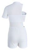 White Casual Solid Hollowed Out Patchwork O Neck Short Sleeve Two Pieces