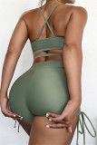 Green Fashion Sexy Solid Frenulum Backless Swimwears (With Paddings)