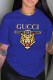 Blue Fashion Casual Print Letter O Neck T-Shirts