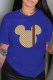 Blue Fashion Casual Print Patchwork O Neck T-Shirts