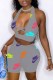 Grey Fashion Casual Print Patchwork V Neck Sleeveless Two Pieces